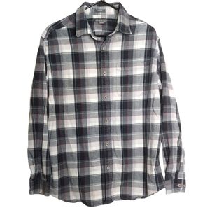 Eddie Bauer Relaxed Fit Gray Plaid Casual Flannel Button Down Shirt Size Large